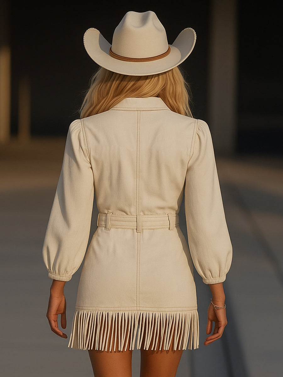 Majamode – Jeansowa sukienka mini z frędzlami